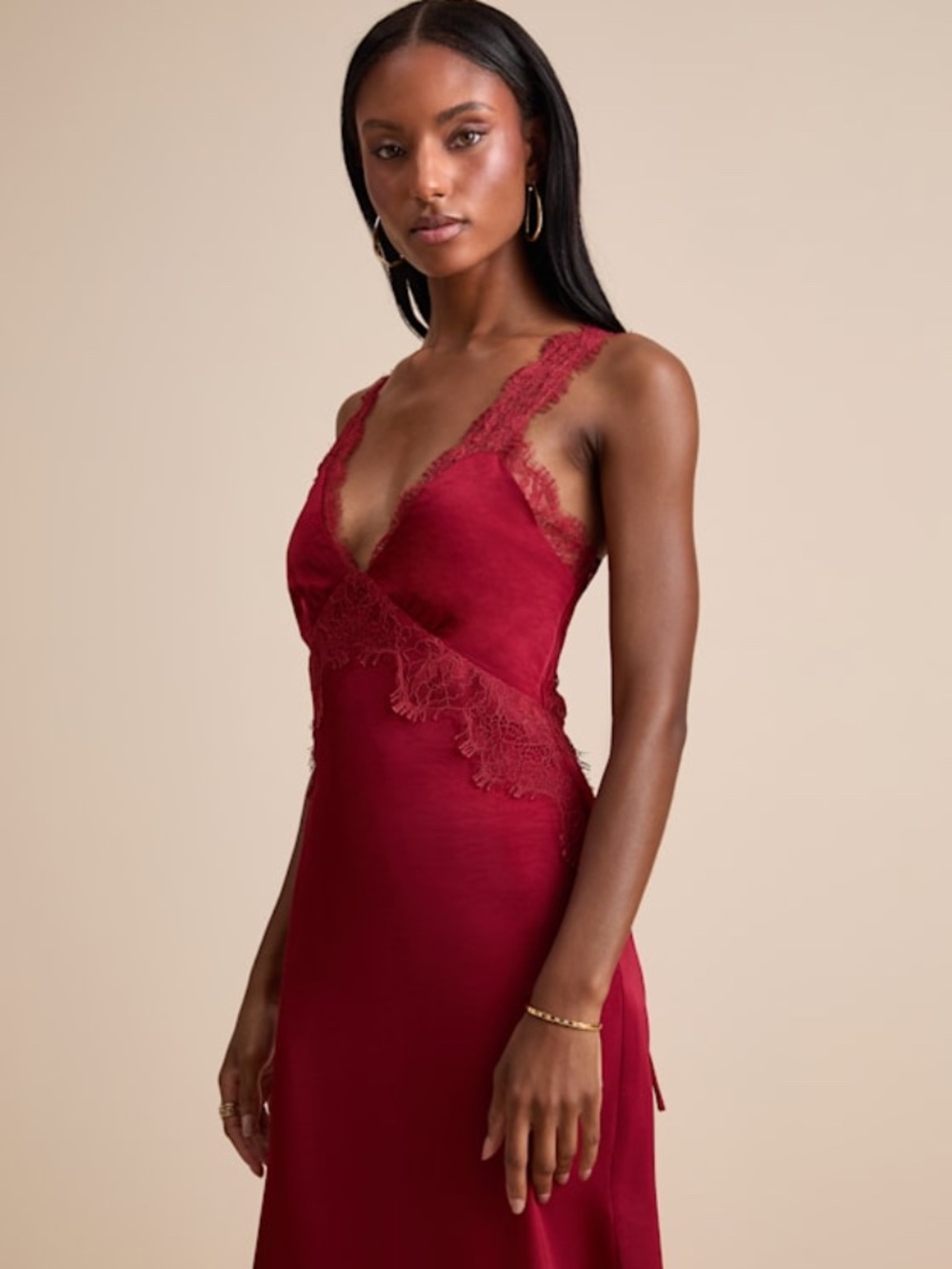 Lulus Alayah Red Satin Lace Tie-back Midi Dress - Size XL